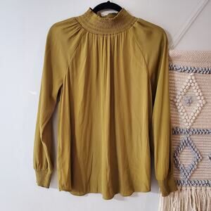 Chico's Olive Green Mock Neck Satin Feel Blouse Size 1/M